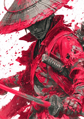 Samurai Warrior with Straw Hat