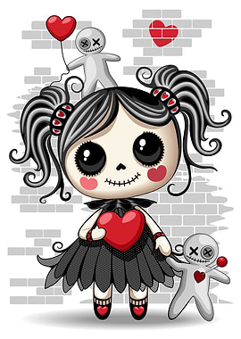 Cute Gothic Doll with Voodoo Dolls