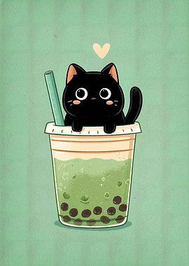 Black Cat in Matcha Bubble Tea