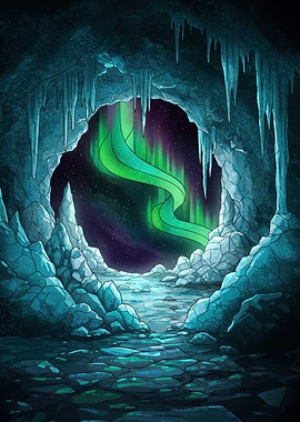 Ice Cave Aurora Borealis Digital Art