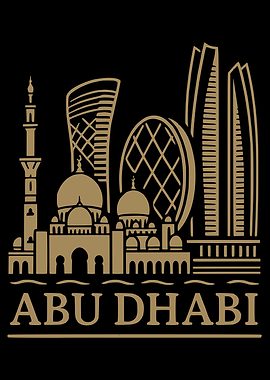 Abu Dhabi Skyline Gold on Black