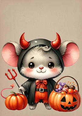 Cute Devil Mouse Halloween