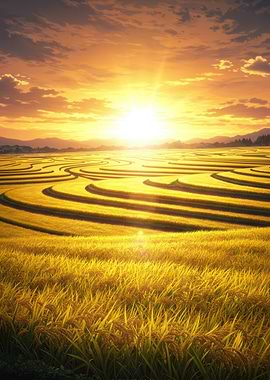 Golden Rice Field at Sunset