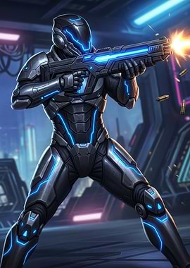 Futuristic Soldier Shooting Energy Weapon