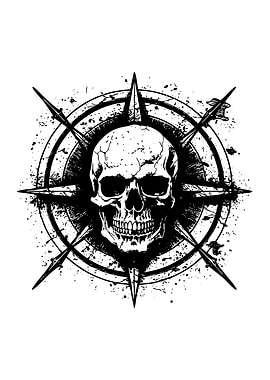 Skull and Compass Rose Illustration