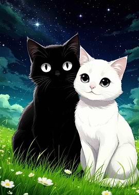 Black and White Cats Under Stars