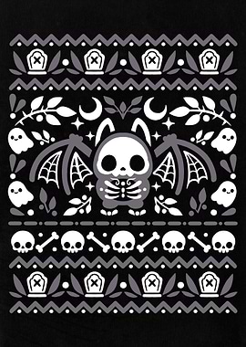 Folk bat ugly halloween sweater