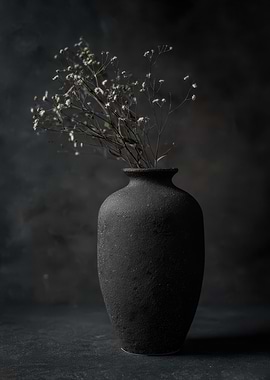 Dark Vase with Delicate White Flowers