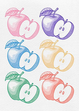 Colorful Apple Halves Illustration