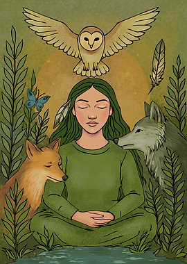 Nature Spirit with Animals Illustration