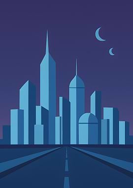 Minimalist Cityscape at Night