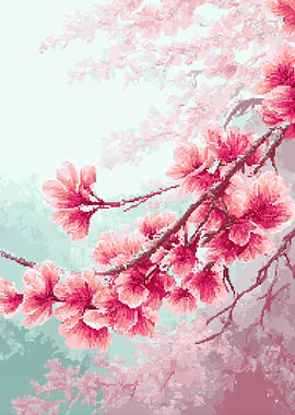 Pixel Art Cherry Blossom Branch