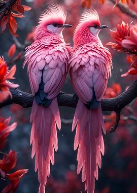 Two Pink Birds on a Branch