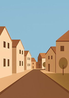 Minimalist Street Scene with Houses