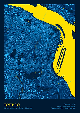 Dnipro, Ukraine Map Art Print