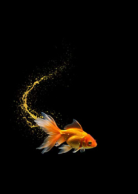 Goldfish with Golden Trail on Black