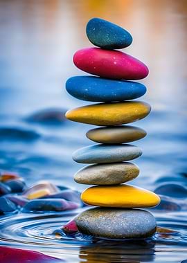Stacked Colorful Stones in Water