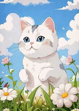 Cute Cat Flower Field