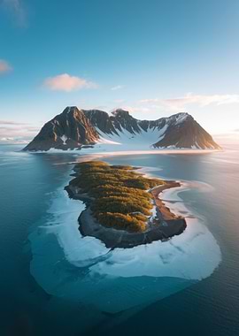 Aerial view of island and mountains