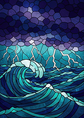 Stained Glass Stormy Sea Illustration