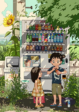 Anime-style Vending Machine Scene