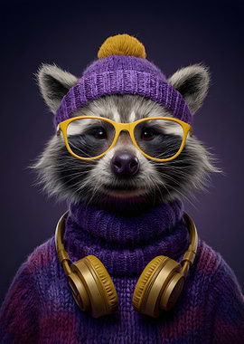 Hipster Raccoon Portrait