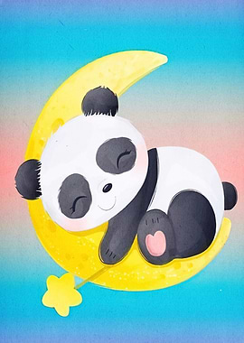 Cute Panda Sleeping Moon