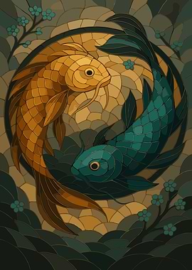 Yin Yang Koi Fish Stained Glass