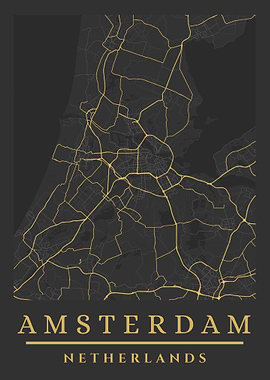 Amsterdam, Netherlands Map Art