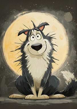 Cartoon Dog with Moon Background