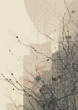 Abstract Tree Branches with Grid Background