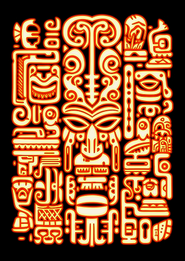 Abstract Tiki Mask Glowing Design
