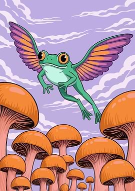 Flying Frog with Mushroom Forest