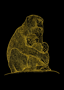 Monkey Mother and Child Illustration
