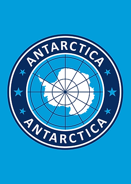 Antarctica Emblem on Blue Background