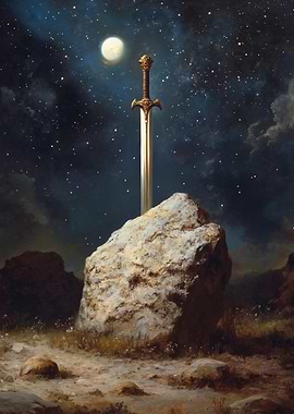 Sword in Stone Under Moonlight