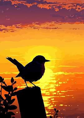 Bird Silhouette at Sunset