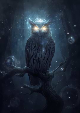 Mystical Owl Perched on Branch