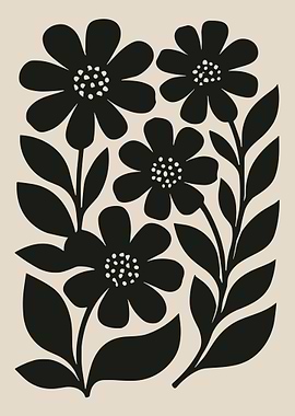 Black Floral Pattern on Beige Background