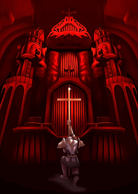 Knight Praying in Red Cathedral
