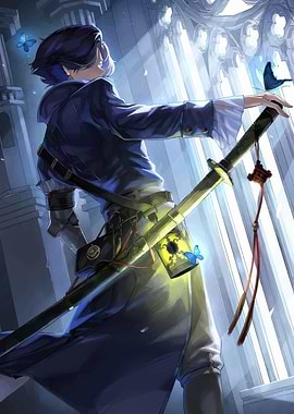Anime Swordsman in Gothic Setting