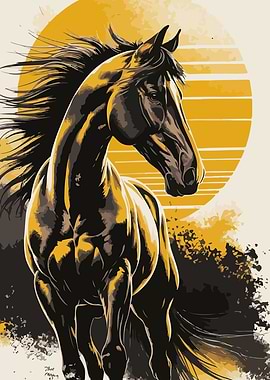 Majestic Horse Portrait with Sunset Backdrop