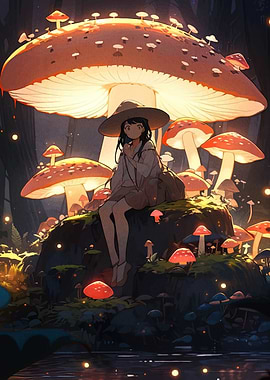 Anime Girl in Mushroom Forest