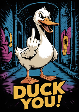 Duck You! Cartoon Duck Middle Finger