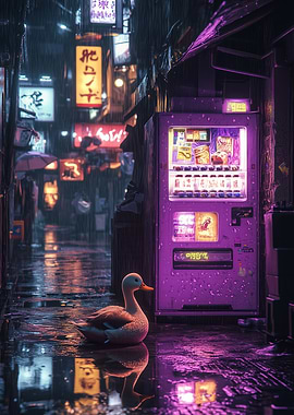 Duck in Rainy Tokyo Alley