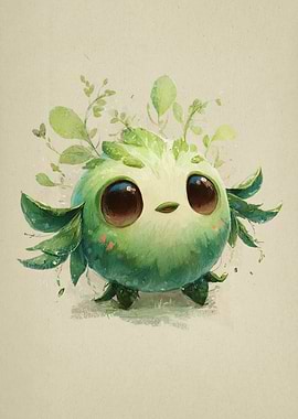 Cute Green Plant Creature Illustration