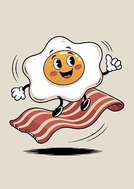 A Cute Egg Rides A Bacon Strip