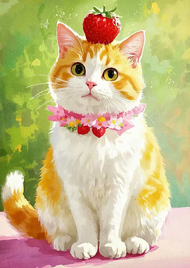 Cute Cat Strawberry