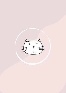Cute Cat Doodle on Pink Background