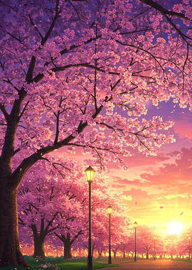 Cherry Blossom Park at Sunset